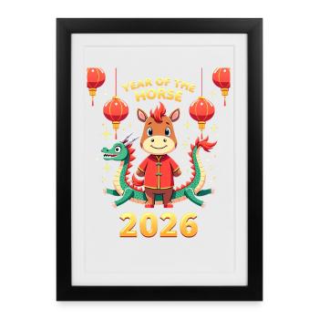 Nouvel An chinois du cheval 2026 - Affiche encadrée (27 × 37 cm) - noir - Devant