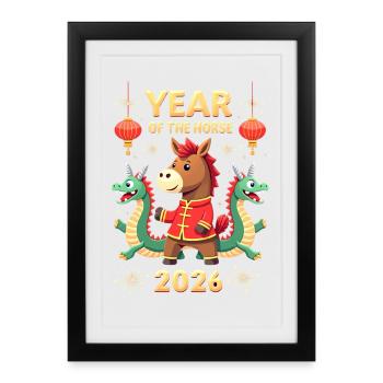 Nouvel An chinois du cheval 2026 - Affiche encadrée (27 × 37 cm) - noir - Devant