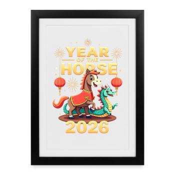 Nouvel An chinois du cheval 2026 - Affiche encadrée (27 × 37 cm) - noir - Devant
