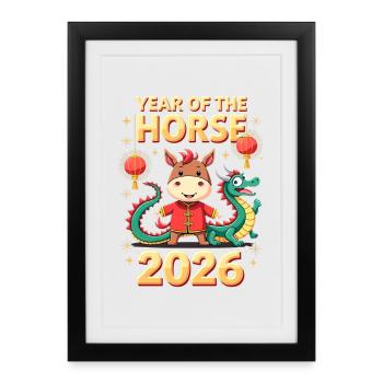 Nouvel An chinois du cheval 2026 - Affiche encadrée (27 × 37 cm) - noir - Devant