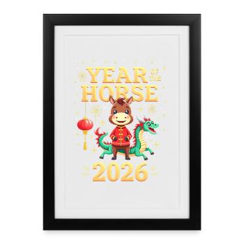 Nouvel An chinois du cheval 2026 - Affiche encadrée (27 × 37 cm) - noir - Devant