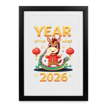 Nouvel An chinois du cheval 2026 - Affiche encadrée (27 × 37 cm) - noir - Devant