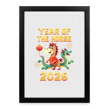 Nouvel An chinois du cheval 2026 - Affiche encadrée (27 × 37 cm) - noir - Devant