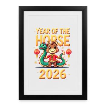 Nouvel An chinois du cheval 2026 - Affiche encadrée (27 × 37 cm) - noir - Devant
