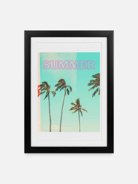 Été sans nom – T-shirt rétro Palm Tree Sunset - Affiche encadrée (27 × 37 cm) - noir