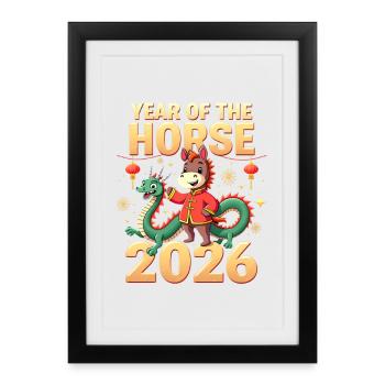 Nouvel An chinois du cheval 2026 - Affiche encadrée (27 × 37 cm) - noir - Devant
