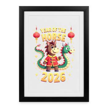 Nouvel An chinois du cheval 2026 - Affiche encadrée (27 × 37 cm) - noir - Devant
