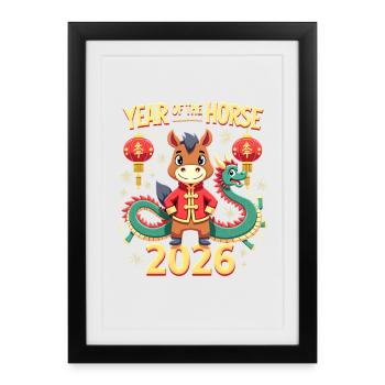 Nouvel An chinois du cheval 2026 - Affiche encadrée (27 × 37 cm) - noir - Devant