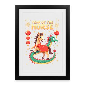 Nouvel An chinois du cheval 2026 - Affiche encadrée (27 × 37 cm) - noir - Devant