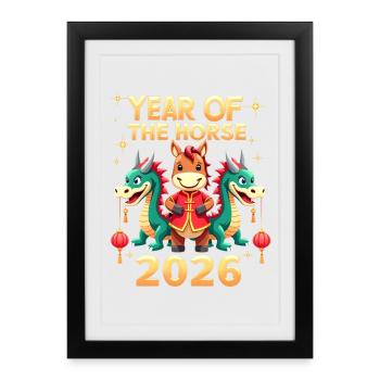 Nouvel An chinois du cheval 2026 - Affiche encadrée (27 × 37 cm) - noir - Devant