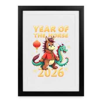 Nouvel An chinois du cheval 2026 - Affiche encadrée (27 × 37 cm) - noir - Devant