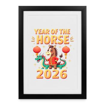 Nouvel An chinois du cheval 2026 - Affiche encadrée (27 × 37 cm) - noir - Devant