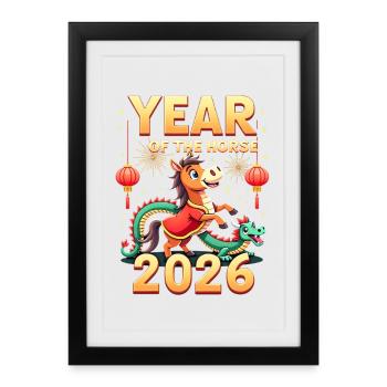 Nouvel An chinois du cheval 2026 - Affiche encadrée (27 × 37 cm) - noir - Devant