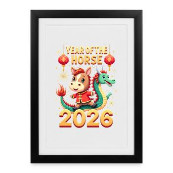Nouvel An chinois du cheval 2026 - Affiche encadrée (27 × 37 cm) - noir - Devant