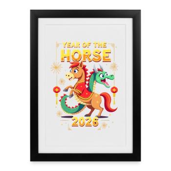Nouvel An chinois du cheval 2026 - Affiche encadrée (27 × 37 cm) - noir - Devant