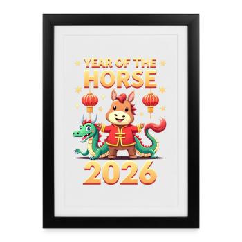 Nouvel An chinois du cheval 2026 - Affiche encadrée (27 × 37 cm) - noir - Devant