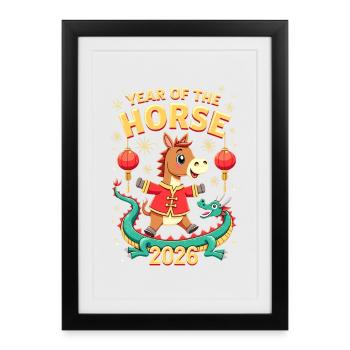 Nouvel An chinois du cheval 2026 - Affiche encadrée (27 × 37 cm) - noir - Devant
