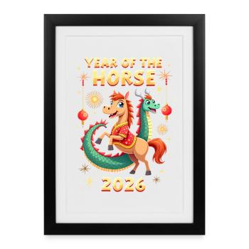 Nouvel An chinois du cheval 2026 - Affiche encadrée (27 × 37 cm) - noir - Devant