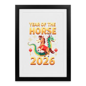 Nouvel An chinois du cheval 2026 - Affiche encadrée (27 × 37 cm) - noir - Devant
