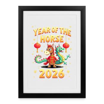 Nouvel An chinois du cheval 2026 - Affiche encadrée (27 × 37 cm) - noir - Devant