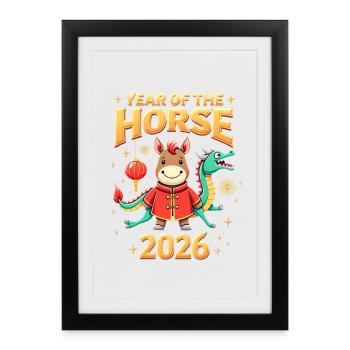Nouvel An chinois du cheval 2026 - Affiche encadrée (27 × 37 cm) - noir - Devant