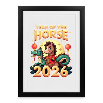Nouvel An chinois du cheval 2026 - Affiche encadrée (27 × 37 cm) - noir - Devant