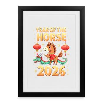 Nouvel An chinois du cheval 2026 - Affiche encadrée (27 × 37 cm) - noir - Devant
