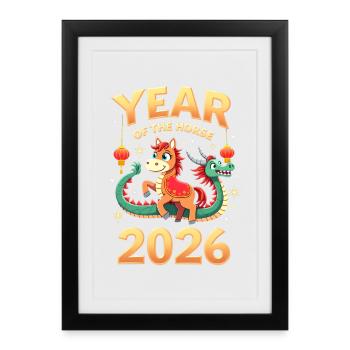 Nouvel An chinois du cheval 2026 - Affiche encadrée (27 × 37 cm) - noir - Devant