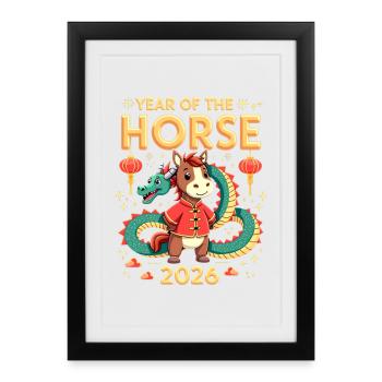 Nouvel An chinois du cheval 2026 - Affiche encadrée (27 × 37 cm) - noir - Devant