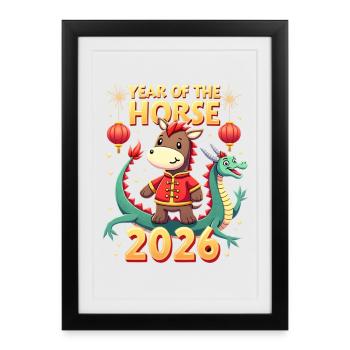 Nouvel An chinois du cheval 2026 - Affiche encadrée (27 × 37 cm) - noir - Devant