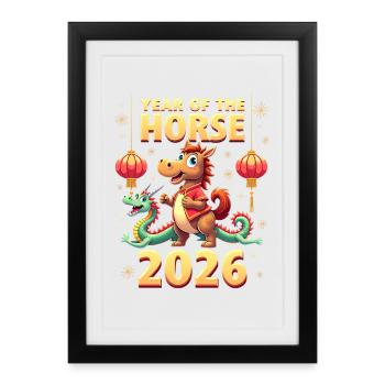 Nouvel An chinois du cheval 2026 - Affiche encadrée (27 × 37 cm) - noir - Devant
