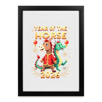 Nouvel An chinois du cheval 2026 - Affiche encadrée (27 × 37 cm) - noir - Devant
