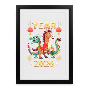 Nouvel An chinois du cheval 2026 - Affiche encadrée (27 × 37 cm) - noir - Devant