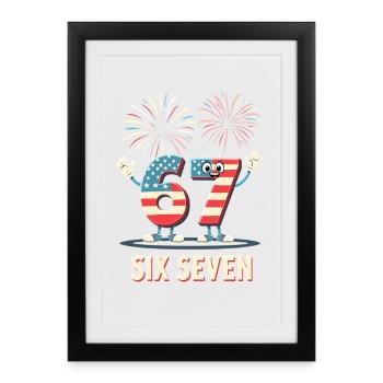 US Flag 67 Memes Six Seven - Affiche encadrée (27 × 37 cm) - noir - Devant