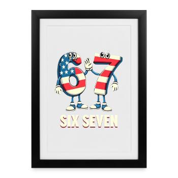 US Flag 67 Memes Six Seven - Affiche encadrée (27 × 37 cm) - noir - Devant