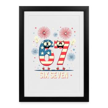 US Flag 67 Memes Six Seven - Affiche encadrée (27 × 37 cm) - noir - Devant
