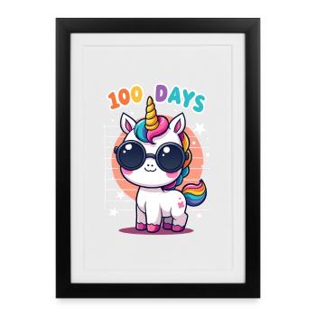 100e jour d’école 100 jour d’école des enfants - Affiche encadrée (27 × 37 cm) - noir - Devant