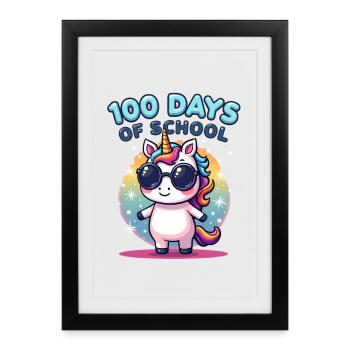 100e jour d’école 100 jour d’école des enfants - Affiche encadrée (27 × 37 cm) - noir - Devant