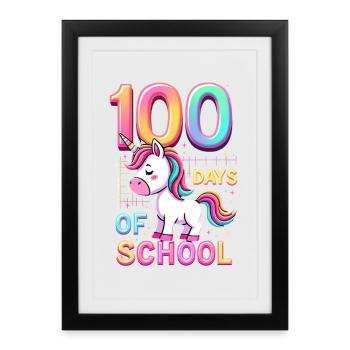 100e jour d’école 100 jour d’école des enfants - Affiche encadrée (27 × 37 cm) - noir - Devant