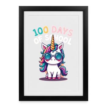 100e jour d’école 100 jour d’école des enfants - Affiche encadrée (27 × 37 cm) - noir - Devant