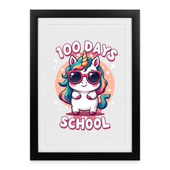 100e jour d’école 100 jour d’école des enfants - Affiche encadrée (27 × 37 cm) - noir - Devant