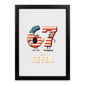 US Flag 67 Memes Six Seven - Affiche encadrée (27 × 37 cm) - noir - Devant
