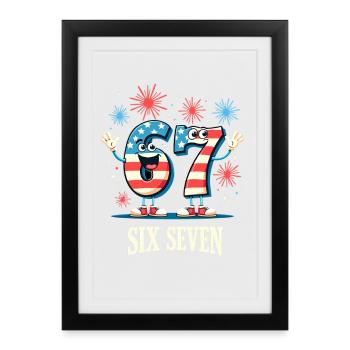 US Flag 67 Memes Six Seven - Affiche encadrée (27 × 37 cm) - noir - Devant