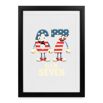 US Flag 67 Memes Six Seven - Affiche encadrée (27 × 37 cm) - noir - Devant