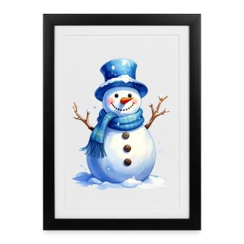 Snowman in winter with blue hat - Framed poster (27 × 37 cm) - black - Front