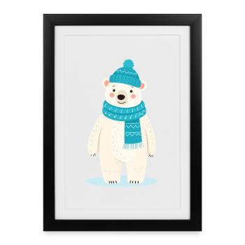 Cute polar bear with hat and scarf - Framed poster (27 × 37 cm) - black - Front