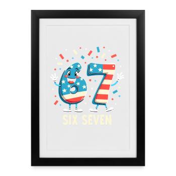 US Flag 67 Memes Six Seven - Affiche encadrée (27 × 37 cm) - noir - Devant