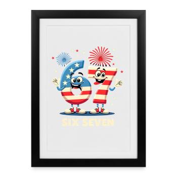 US Flag 67 Memes Six Seven - Affiche encadrée (27 × 37 cm) - noir - Devant
