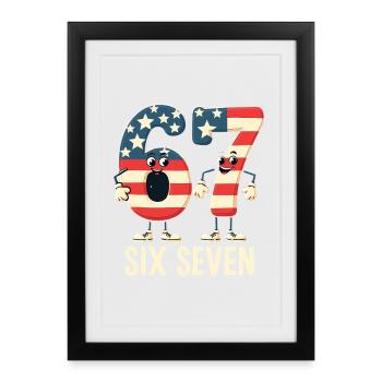 US Flag 67 Memes Six Seven - Affiche encadrée (27 × 37 cm) - noir - Devant