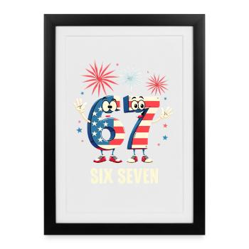 US Flag 67 Memes Six Seven - Affiche encadrée (27 × 37 cm) - noir - Devant